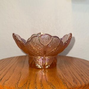 L.E. Smith Pink Iridescent Carnival Glass Leaf Design